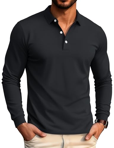 MAGCOMSEN Mens Long Sleeve Polo Shirts Dry Fit Collared Shirts for Men Golf Polo Moisture Wicking Business Casual Shirts