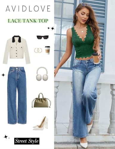 Image of Avidlove Lace Tank Tops for Women Summer Going Out Tops Y2k Sexy Lace Top