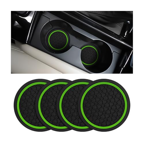 Image of Mandark 4PCS Car Cup Holder Coasters, 2.75 Inch Non-Slip Insert Water Bottle Holder Pads, Dustproof Automotive Interior Accessories Mat, Universal for Vehicles, Trucks, RVs and More (Black /Green)