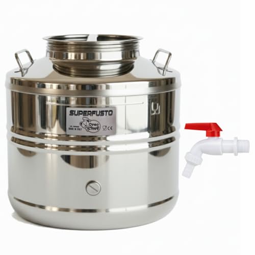 Orso Chef Fût inox 15 litres pour huile et vin - Récipient en acier inoxydable alimentaire avec robinet et bouchon à vis hermétique | Bidon baril pour...