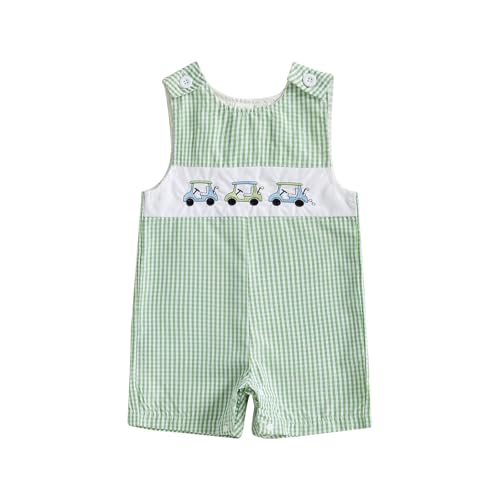 Thilsidee Infant Baby Boy Girl Golf Overalls Outfit Sleeveless Plaid Romper Straps Jumpsuit One Piece Playsuit Casual Clothes (A-Green, 6-12 Months)