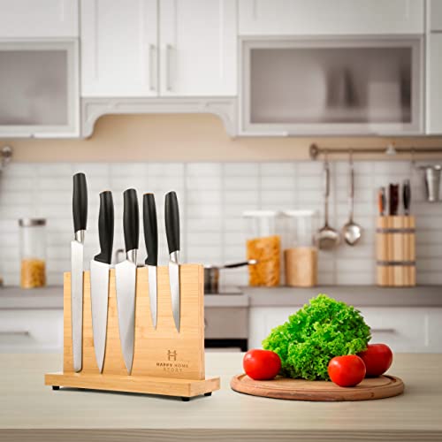 Magnetic Bamboo Knife Block 12", Double Sided Space Saving Freestanding Storage Holder For Knives, Handmade Universal Cutlery Organizer Stand With Magnets In A Bamboo Outer Layer, Without Knives #TOP4