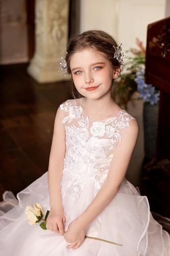 Tulle Flower Girl Dress with Lace Appliques First Communion Dresses for Girls Sleeveless Wedding Party Dress3