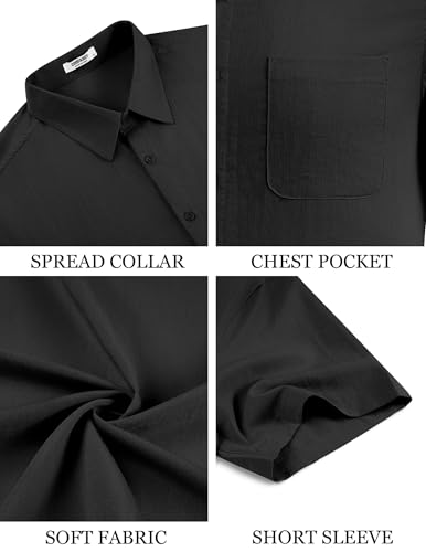 Image of COOFANDY Men's Linen Shirts Short Sleeve Button Down Shirt Casual Summer Beach Shirts with Pocket