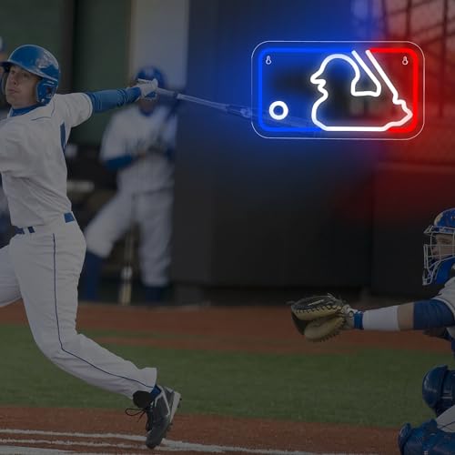 Image of Baseball Neon Sign for Wall Decor Baseball LED Light Up Sign Baseball Wall Decor Sports Neon Lights for Club Bedroom Man Cave Bar Sports Gifts for Men Teen Boys Fans,Size 13.8 * 7.9 in(XD150)