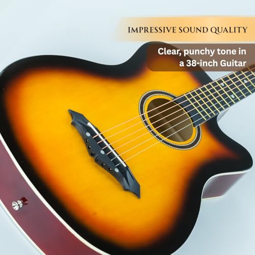 Image of Henrix 38C PRO 38 Inch Bass Wood Cutaway Acoustic Guitar With Die-Cast Tuners, Dual-Action Truss Rod, Gig-Bag, Picks, String Set, String Winder, Strap & Polishing Cloth - Sunburst