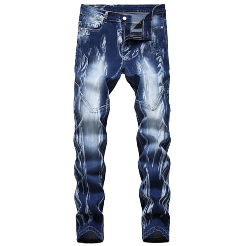 Men's Stretch Straight Slim Fit Jeans Fashion High Street Motorcycle Casual Denim Trousers