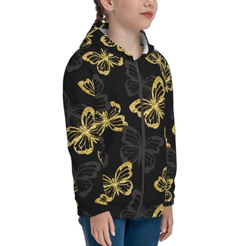 Golden Glitter Butterflies Kid Hoodies Boys Zip Up Sweatshirts Girls Pullover with Pocket4