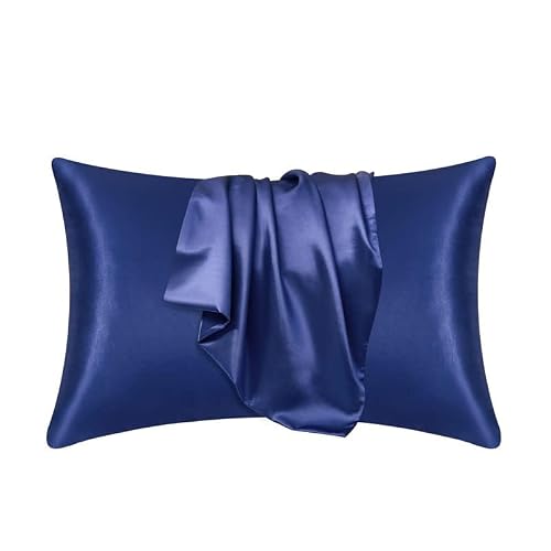 Luxury Satin Pillow Case 2 Pack Pillowcase for Hair and Skin Satin Pillow Covers with Zipper Closure (King(20"x36"), Navy Blue)