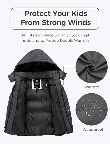 Image of wantdo Boys' Winter Coat Waterproof Puffer Jacket Parka with Removable Hood