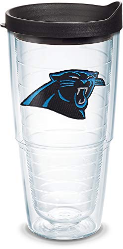 Image of Tervis Made in USA Double Walled NFL Carolina Panthers Insulated Tumbler Cup Keeps Drinks Cold & Hot, 24oz - Blue Lid, Primary Logo