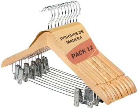 ACCRUX- Perchas de Madera con Pinzas de Metal Antideslizantes (12...