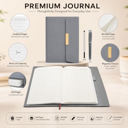 Image of CAVALO - Be Unique Diary Gift Set with Pen | Premium Notebook with Pen & Extra Refill | 6 x 8 Inch, 240 Lined Pages, Undated | Ideal for Corporate Gifting, Office Use, Basic Use, Diwali & New Year Presents (Grey Line Diary Gift Set)