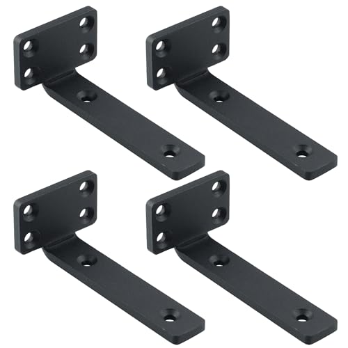 Mooche 4 Stück Schwerlastwinkel, Winkel Schwarz Metall mit Geboht,Regalhalterung 15CM Tragkraft 70 KG,90 Grad Schwerlastträger Unterstützung für Wandanbringung DIY mit Schraube und Ankern