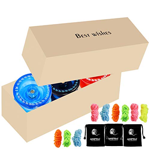 CHEE MONG Responsive Yoyo Pack of 3, MAGICYOYO K1 Yoyo Dark Blue, Red, Crystal Blue Yoyo for Kids Beginner with 3 Yoyo Bags, 9 Yoyo Replacement Strings