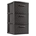 Sterilite 3 Drawer Plastic Wicker Weave Decorative Storage Organization Container Cabinet Tower with Driftwood Handles, Espresso (2 Pack)