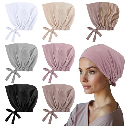 Cuffbow 6 Pcs Satin Lined Hijab Undercap for Women Muslim Turban Hijab Hat Inner Islamic Headwear Bonnet for Hat Sleep Cap(Classic Color)