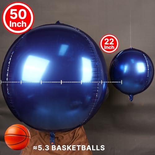 Image of PartyWoo Navy Blue Foil Balloons 3pcs Large Round Giant Jumbo 4D Balloons