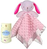MOVEPAI Baby Security Blanket, Soft Baby Lovey Toy Blanket for Girls, Snuggle Toy Lovie Newborn Gift, Stuffed Animals Pink Bunny 16 Inch
