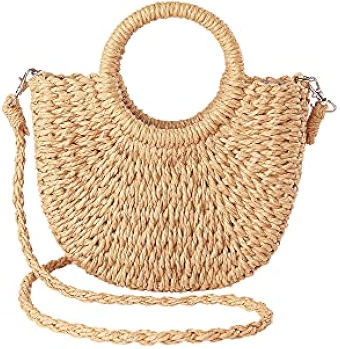 JOLLQUE Straw Beach Bag for Women, Summer Handwoven Tote Bags Purse with Tassel,Top Handle Straw Handbag Clutch
