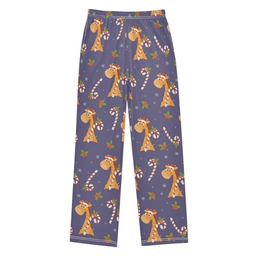 ZZXXB Christmas Giraffe Berry Boys Long Pants Soft Trousers Elastic Waist Kids Lounge Bottoms with Pockets S-XL