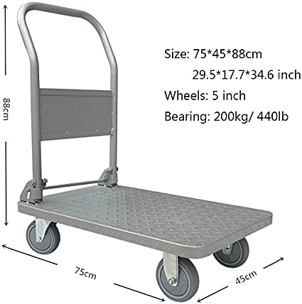 Foldable Steel Push Hand Cart - Heavy-Duty Portable Flatbed Trolley with Swivel Wheels & Ergonomic Handle, Ideal for Luggage & Goods Transport, 5in33 Color (5in440lb OneColor)
