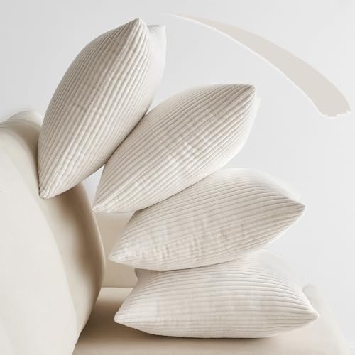 EMEMA Funda Cojines 4 Piezas 45x45 cm para Sofá Funda de Almohada de Corduroy Súper Suave Cojin de Pana a Rayas Decoración Moderna para Sofá Silla Cama Sala de Estar Dormitorio Beige - imagen 6