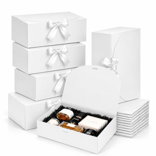15Pack White Gift Boxes with Lids, Bridesmaid Proposal Box with Ribbon