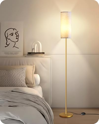 Image of Dimmable Floor Lamps for Living Room with Remote and Foot Switch, 64.4 inch Modern Standing Tall Lamp, Corner Lamp for Bedroom, Bulb Included, 3000K-6500K, White and Gold, FCC Listed DW06LD05W1