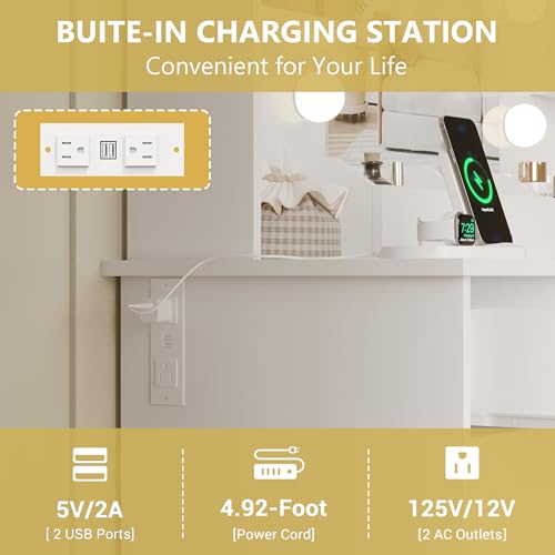 Vanitymakeupdeskwithmirrorandlightsfarmhousevanitytablesetwithstoragedrawerschargingstationchair43largerusticdressingtable3lightingmodesforwomengirlsbedroomwhite Urban Country Home Decor Vanity makeup desk with mirror and lights farmhouse vanity table set with storage drawers charging station chair 43 large rustic dressing table 3 lighting modes for women girls bedroom white urban country home decor