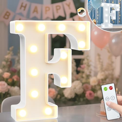 Vimlits Light Up Letters, LED Letter Lights Cool White and Warm White, Alphabet Sign Gifts for Girls Boys Birthday Party Wedding Decorations Remote Bedroom Night Light Christmas Wall Table Decor - F