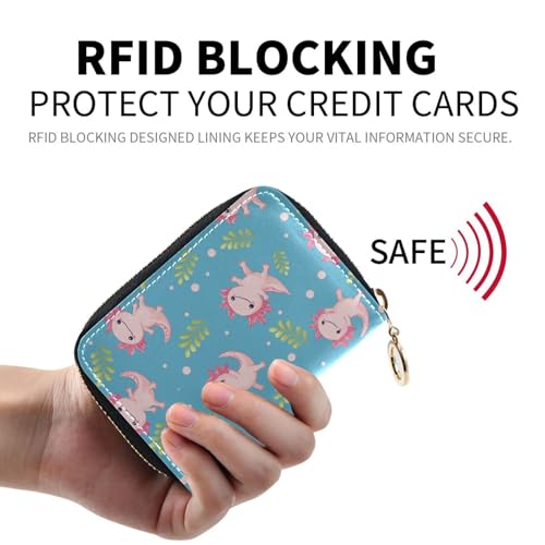RFID Credit Card Holder Cute Axolotls Leather With Zipper Card Case Wallet for Women Girls2