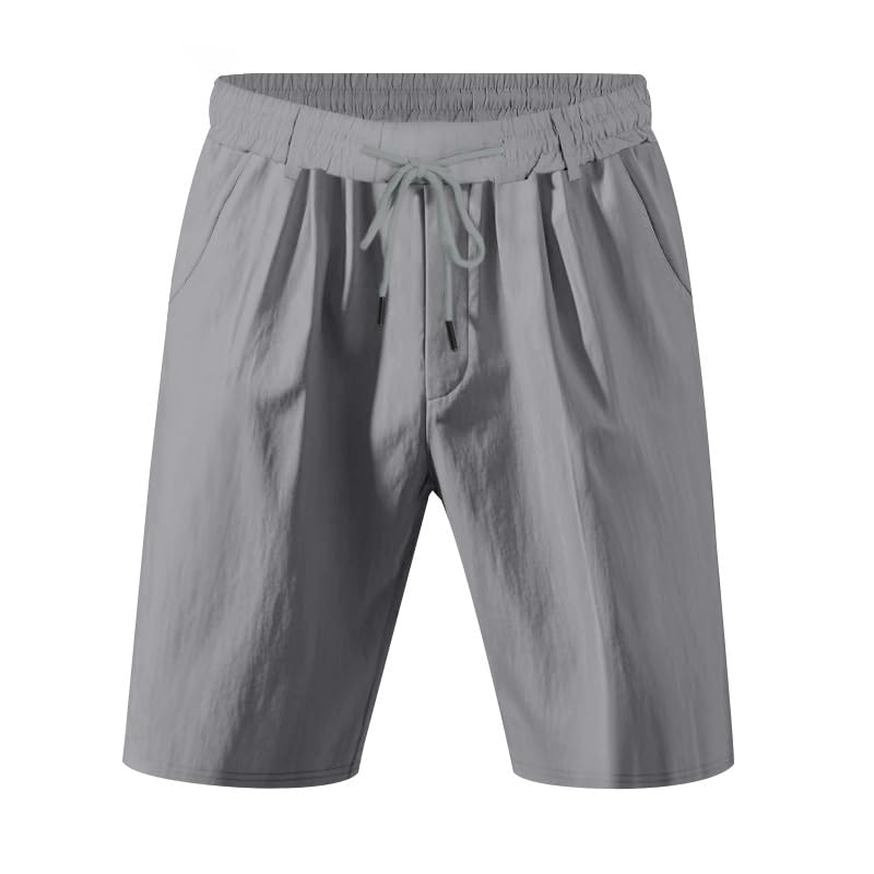 Solid Color Linen Mens Shorts Elastic Waist Casual Beach Pants Summer Classic Fashion Summer Loose Straight Short