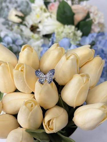 LE VIAN 1 1/4 Carat Sapphire Ombre Butterfly Ring for Women | 14k White Gold Statement Pave Ring for Her 1/5 Carat White Sapphire Anniversary Wedding Promise Band Size 6 to 74