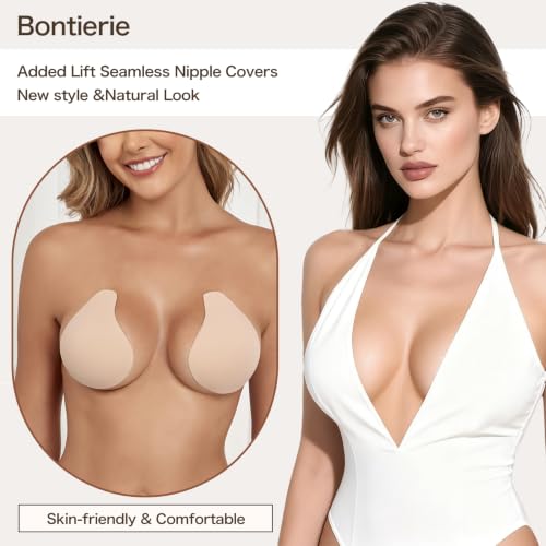 Image of Bontierie Nipple Covers Sticky Push up Bra Added Lift Seamless Ultra-Thin Pasties Women Adhesive Bras