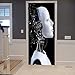 A.Monamour Sticker Porte Autocollant Poster de Porte 3D La Tête d'un Robot Féminin Se Brisant Fond Noir 3D Vinyle Affiche de Porte Sticker Mural Papier Peint Art Décor 83 x 204 cm
