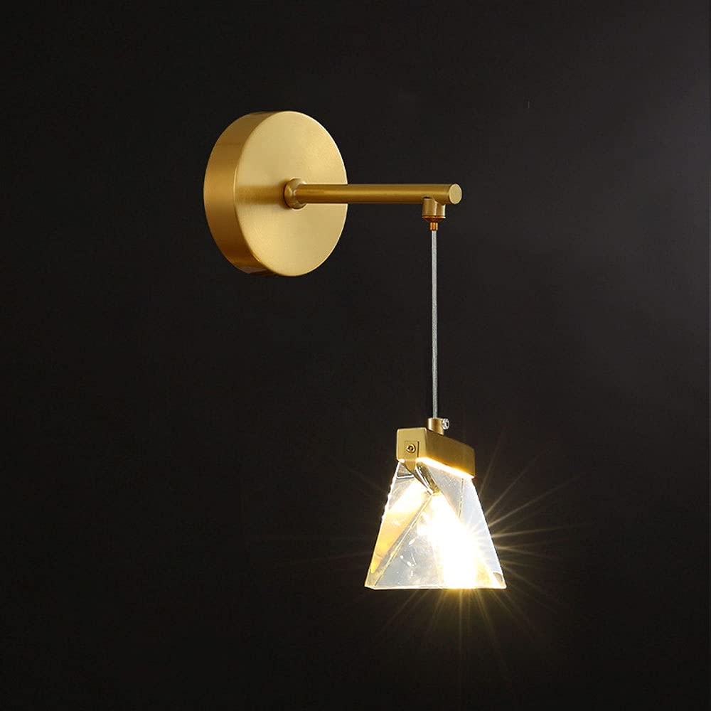 SXECAEPS Postmodern Crystal Sconce Brass Pendant Wall Lamp, Copper Headboard Light with Geometric Lampshade, Bedroom Bedside Aisle Living Room Minimalist Lighting Fixtures