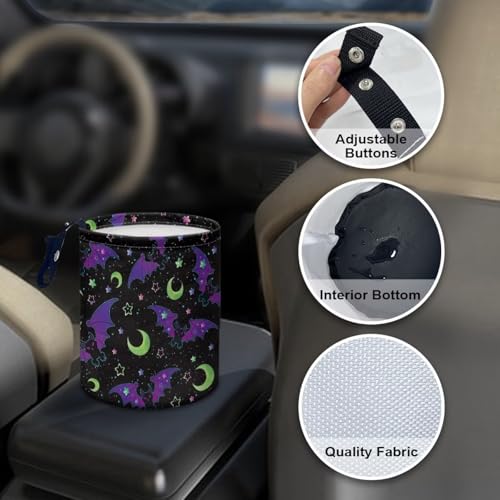 Image of Pensura Car Trash Can Adjustable Buttons Camping Trash Can Collapsible Accessories Universal Purple Halloween Bat Hanging Car Garbage Bag for Women Interior for Most Cars