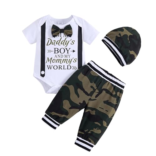 Image of KIMI BEAR Baby Boy Clothes Infant Newborn Outfits Long Sleeve Letter Print Romper + Hat + Pants Set