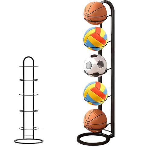 AXVRAV Basketball Aufbewahrungsregal 5 Stufiges, Balllagerregal Ballständer, Abnehmbar Ballhalter Basketball, Ball Aufbewahrung Outdoor, Abnehmbares Standing Rack Halter, Für Rugby Volleyball Fußball