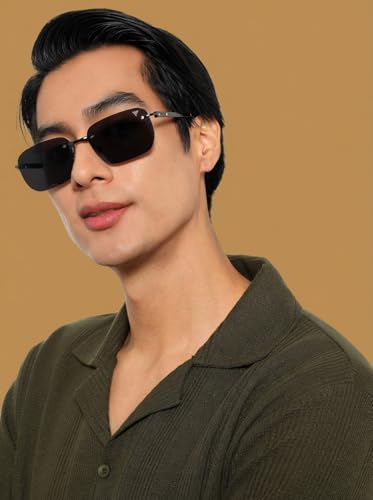 Image of Voyage Rimless Polarized Sunglasses for Men & Women (Black Lens | Black Frame - MG7601)
