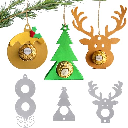3 Set Weihnachten Stanzschablonen Anhänger Geschenkbox Prägeschablonen Box Stanzformen für DIY Scrapbooking Basteln Deko für Weihnachtsbaum Geschenke