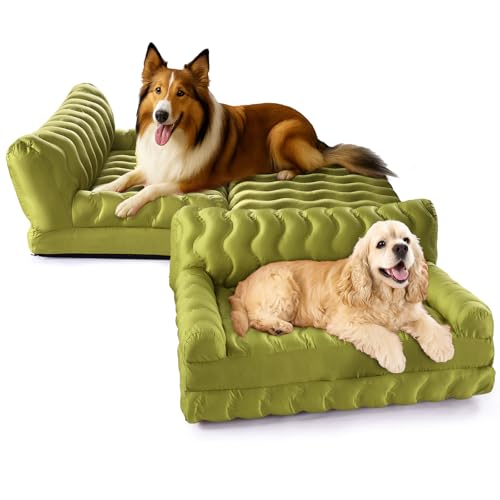 Orthopedic Memory Foam Dog Sofa Bed, Foldable Pet Couch Bed, Cooling Fabri & Removeable Cover, Green,30"x40"x16"