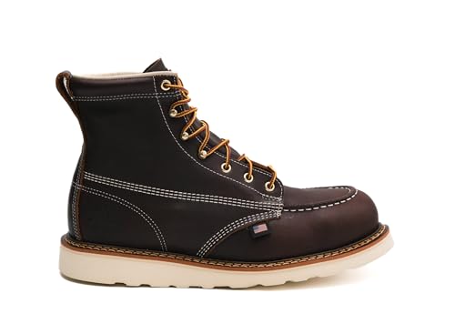Image of Thorogood American Heritage 6 inch Steel Toe Work Boots for Men - Full-Grain Leather with Moc Toe, Slip-Resistant Wedge Outsole, and Comfort Insole; EH Rated