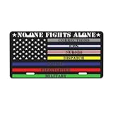 No One Fights Alone License Plate, Front License Plate 6 X 12 Inch with 4 Holes for Car Aluminum License Plate Decoration