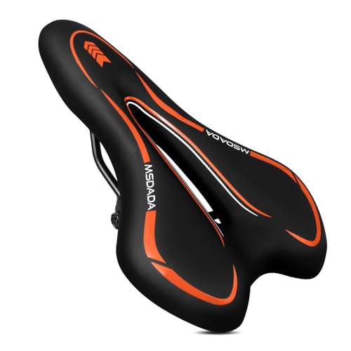 MSDADA Mountain Bike Seat Gel Bike Saddle - Comfortable Bicycle Seats with Extra Soft Cushion Padded for Men Women - Waterproof Bike Saddles for Mountain Bike,Road Bike,City Bike,Exercise Bike -Orange