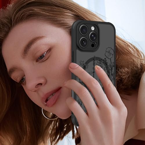 Image of KANGHAR Case for iPhone 16 Pro Florals Pattern | [Compatible with Magsafe] Cute Blooming Flowers Protective Magnetic Case for Girls Women Men