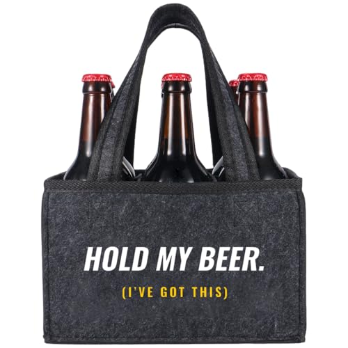 Product Image of the Funny Beer Drink Carrier Bag for Men, Birthday Gift for Beer Lovers, Unique Gifts for Him, Party, BBQ, Camping, and Tailgating, 6-Bottle Felt Beer Tote