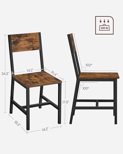 Image of VASAGLE Dining Chair Set of 4, Rustic Wood Chairs with Metal Steel Frame, Easy to Assemble, Comfortable Seat, Modern Farmhouse Chair for Kitchen, Bedroom, Living Room, Rustic Brown and Ink Black
