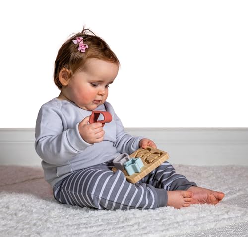 Image of Mary Meyer Baby and Toddler Toys Simply Silicone Sorting Puzzle with Bamboo Base for 12+ Months Old Preschool Gifts, 4 x 4-Inches, Animal, Star, Heart Shapes